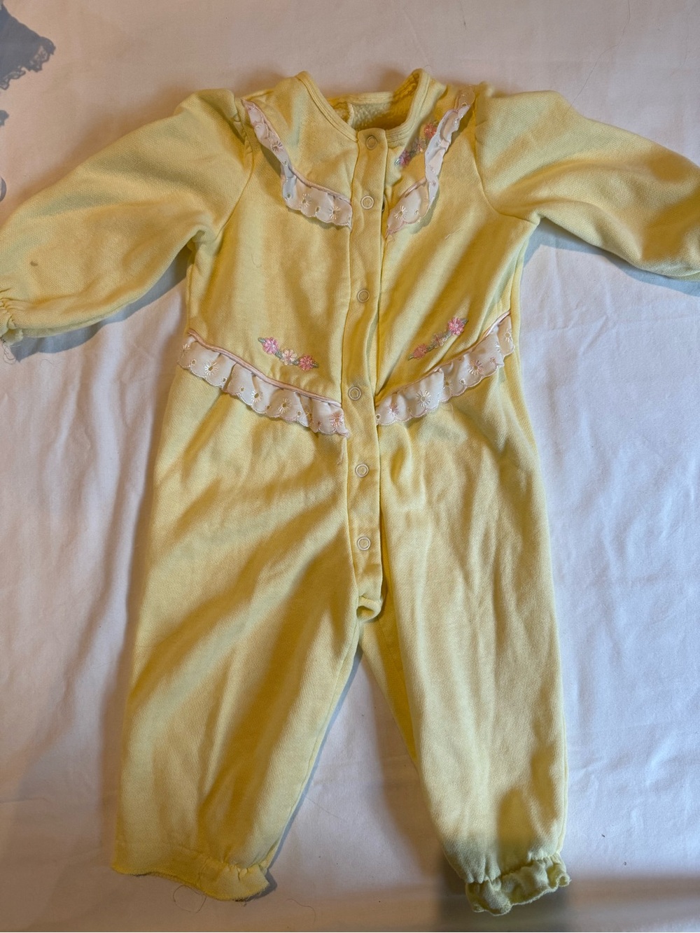 Vintage 1990s Yellow Ruffle-Trim Baby Footed One-Piece